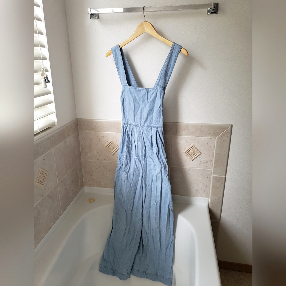 Free people blue chambray jumpsuit, size 0
